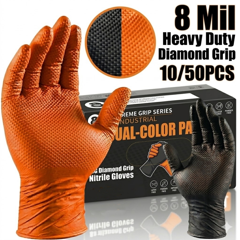 Nitrile Mechanic Glove - Luvas de Nitrilo Laranja Reforçadas 8mil,